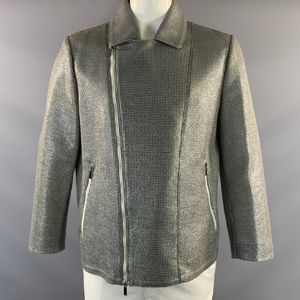 EMPORIO ARMANI 2013 Size 48 Silver Metallic Cotton & Polyamide Zip Up Jacket